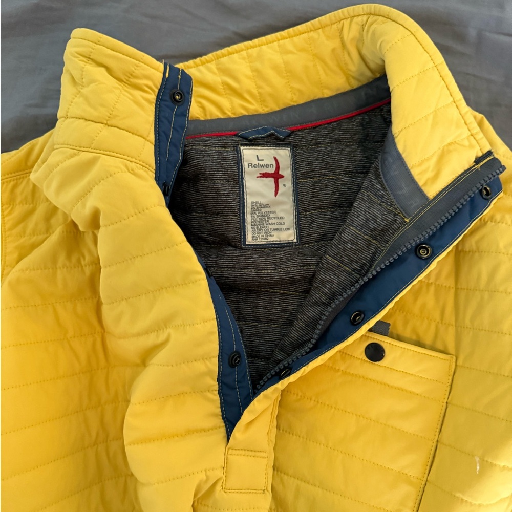 Yellow Quilted Jacket with Blue Accents